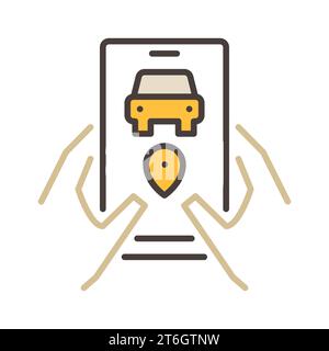 Carsharing App auf Smartphone Bildschirm Vektorkonzept farbiges Symbol oder Symbol Stock Vektor