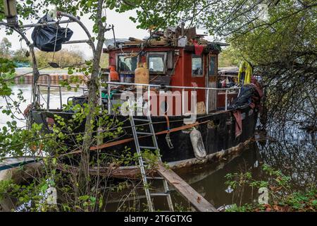 „Ein Spaziergang am Fluss“ - Live-an-Bord von Hausbooten entlang des Flusses in Reading und Thames Business Park Stockfoto