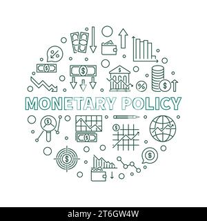 Geldpolitische Vektorkonzepte runder Umrissbanner - Makroökonomie minimale Illustration Stock Vektor