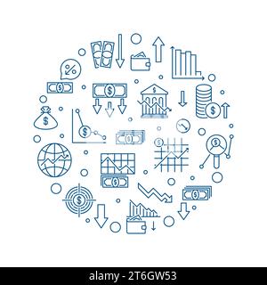 Kreisförmiges lineares Banner des Konzepts der Geld- und Fiskalpolitik - Illustration des Vektors Dollar-Geldumrisse Stock Vektor