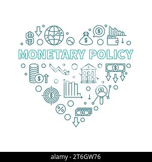 Geldpolitik-Vektorkonzept herzförmiges Banner - Illustration der Makroökonomie Stock Vektor