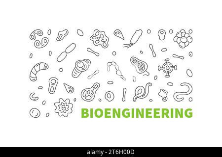 Bioengineering Vector Science Concept Outline horizontales Banner - Bio Engineering Illustration Stock Vektor