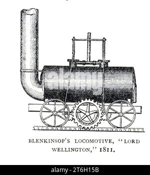 BLENKINSOP’s LOCOMOTIVE, Lord Wellington, 181I John Blenkinsop (1783–22. Januar 1831) war ein englischer Bergbauingenieur und Erfinder von Dampflokomotiven, der die erste praktische Eisenbahnlokomotive aus dem Artikel PIONIERLOKOMOTIVEN IN ENGLAND UND AMERIKA entwarf. Von Alfred Mathews. Vom Engineering Magazine, DAS DEM INDUSTRIELLEN FORTSCHRITT GEWIDMET IST, Band XII. Oktober 1896 bis März 1897 The Engineering Magazine Co Stockfoto