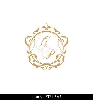 GP Hochzeit Initialen Einladung mit eleganten Ornament Kreis Element Vektor Grafik Vorlage Stock Vektor
