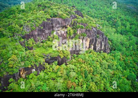 Wir fuhren Fotos von üppigen Wäldern des Nationalparks, riesigen Granitsteinen, reiche und vibrierende Natur, Mahe, Seychellen Stockfoto