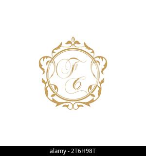 FC Hochzeit Initialen Einladung mit eleganten Ornament Kreis Element Vektor Grafik Vorlage Stock Vektor