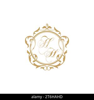 HALLO Hochzeit Initialen Einladung mit eleganten Ornament Kreis Element Vektor Grafik Vorlage Stock Vektor
