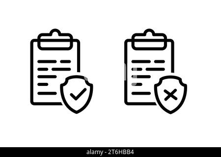 Clipboaed Dokument mit Shield Checkliste. Isoliert auf weißem Hintergrund. Stock Vektor
