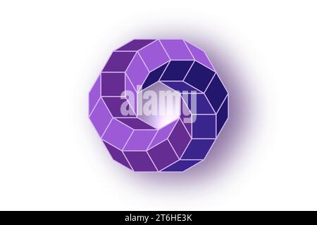 3D-spiralförmige Rautenform in violetter Farbe, Logo-Design im geometrischen Rahmenstil. Abstraktes Business-Symbol. Unternehmen, Medien, Technologie, Vektor isoliert Stock Vektor