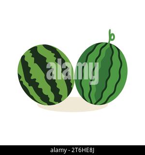 Cartoon frisches Grün, offene Wassermelonenhälfte, Scheiben und Dreiecke. Rotes Wassermelonenstück mit Biss. Geschnittene Cocktail Wasser Melone Obst Vektor Set Stock Vektor