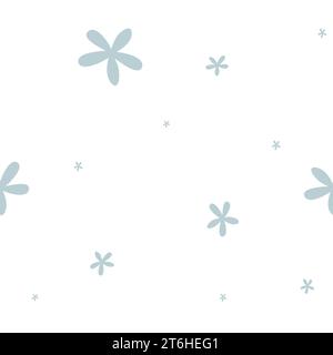 Hand gezeichnetes abstraktes nahtloses Muster des Vektors, einfache minimalistische Schneeflocken isoliert auf weißem Hintergrund. Design für Verpackungspapier, Stoff, Journaling Stock Vektor