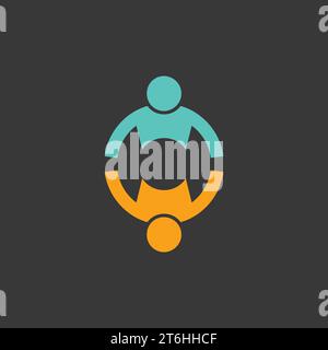 Dynamic Duo: Ein fesselndes Symbol für Teamwork und Zusammenarbeit, das zwei Personen in einer kreisförmigen Form darstellt und Einheit und Zusammenarbeit symbolisiert Stock Vektor