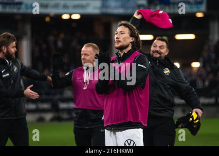 Halmstad, Schweden. November 2023. Axel Björnström von AIK wurde nach dem Allsvenskan-Spiel zwischen IFK Göteborg und AIK bei Gamle Ullevi in Göteborg gesehen. (Foto: Gonzales Photo - Amanda Persson). Stockfoto