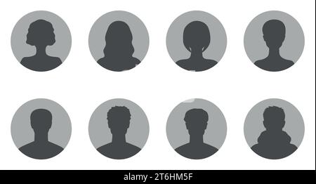 Abstrakte Frauen- und Männerporträts. Set aus Silhouetten für Frauen und Männer, geeignet für anonyme Profile, Avatare oder abstrakte Geschlechtskennzeichen. Vektoril Stock Vektor