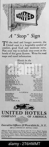 1927 United Hotels Company of America. „Stopp“-Schild Stockfoto