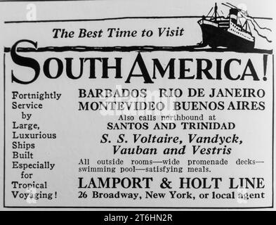 1927 Lamport & Holt Line Reise nach südamerika Werbespot Stockfoto