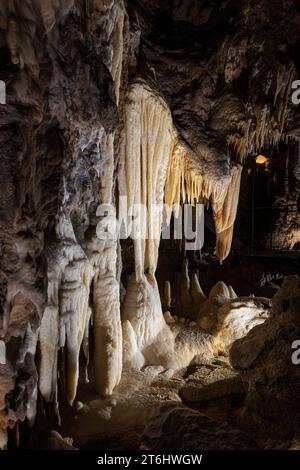 Stalaktitenformationen in der Höhle Grandes Canalettes. Villefranche-de-Conflent, Okzitanien, Frankreich. Stockfoto