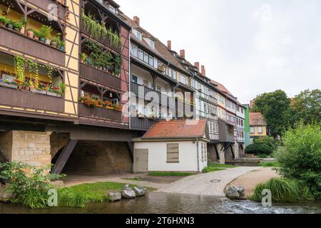 Thüringen, Erfurt, Altstadt, Krämerbrücke, Nordseite, mittelalterliche Gebäude, Haus Nr. 7, mittelalterliche Mikwe Stockfoto