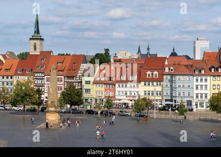 Thüringen, Erfurt, Altstadt, Domplatz, Fachwerkreihe, Blick von der Domtreppe Stockfoto