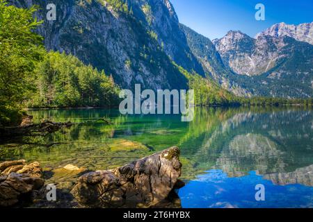 Obersee bei Königsee, Schönau am Königsee, Berchtesgaden, Oberbayern, Bayern, Deutschland, Europa Stockfoto