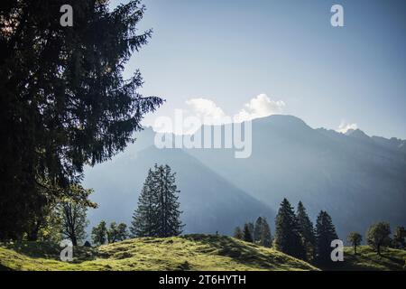 Familientour zur Schwarzenberghütte, Hinterstein, Allgäu, Bayern, Deutschland Stockfoto