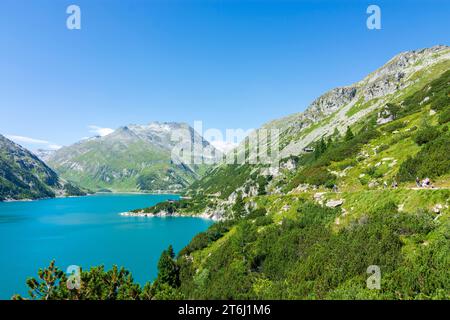 Malta, Stausee Kölnbrein der Kraftwerke Maltakraftwerke, Blick auf den Gipfel Ankogel im Nationalpark hohe Tauern, Kärnten, Österreich Stockfoto