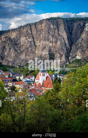 Bad Münster am Stein, felsige Landschaft, Grafen von Sponheim, Herbst, Martin Bucer, Mineral Spa, nahe, Porphyrgesteinsformation, Raugrafen, Reformator, reichsritter Franz von Sickingen, Rotenfels, Ulrich von Hutten, Stockfoto