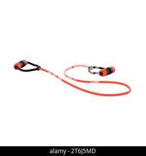 Ein Bild mit einem leuchtend orangefarbenen Kabel mit schwarzen Spitzen und roten Griffen, die auf einem strahlend weißen Hintergrund liegen Stockfoto