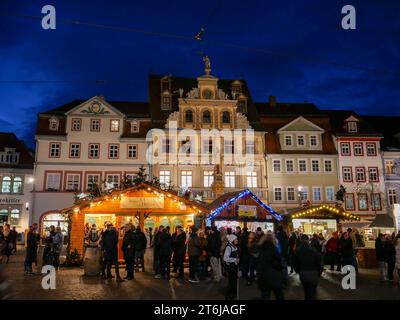 Weihnachtsmarkt am Fischmarkt Erfurt, Thüringen Stockfoto