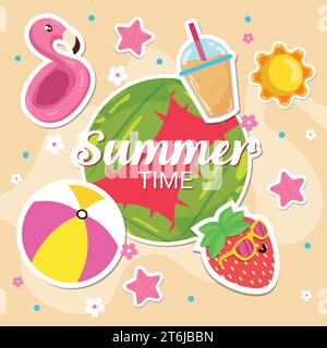 Poster zur Sommerzeit mit niedlichen Ikonen Vektor Stock Vektor