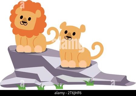 Zwei Löwen- und Löwenfiguren auf einem Rock Vector Stock Vektor