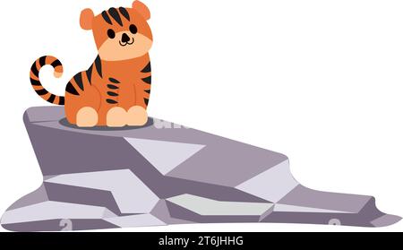 Niedliche Tigerfigur, die auf einem Felsen steht Vektor Stock Vektor