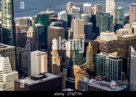 Stadtansicht von der Spitze des Willis Tower - Blick auf Chicago von oben. Chicago, Usa Stockfoto