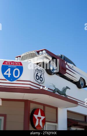 DeSoto auf dem alten Schönheitssalon, Route 66, Ash Fork, Arizona Stockfoto