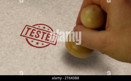 Geprüfte Stempel- und Stempelhand. Prüfen und genehmigtes Konzept. Stockfoto