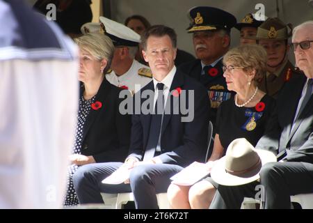 Sydney, Australien. November 2023. NSW-Gedenktag am Cenotaph in Martin Place. Im Bild, L-R: Tanya Plibersek, NSW-Premier Chris Minns, Gouverneur von New South Wales Margaret Beazley. Richard Milnes/Alamy Live News Stockfoto