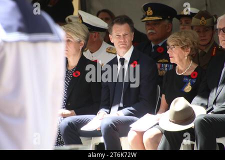 Sydney, Australien. November 2023. NSW-Gedenktag am Cenotaph in Martin Place. Im Bild, L-R: Tanya Plibersek, NSW-Premier Chris Minns, Gouverneur von New South Wales Margaret Beazley. Richard Milnes/Alamy Live News Stockfoto