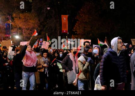 NEW YORK, New YORK – 10. NOVEMBER: Hunderte palästinensischer Demonstranten versammeln sich in Midtown Manhattan, um einen Waffenstillstand im Hamas-Israel-Krieg am 10. November 2023 in New York City zu fordern. Copyright: XKatiexGodowskix Stockfoto