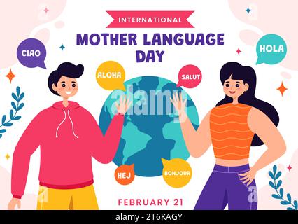 Internationaler Muttersprachstag Vektor-Illustration am 21. Februar mit Mama sagt Hallo in mehreren Weltsprachen in Flat Kids Cartoon Hintergrund Stock Vektor