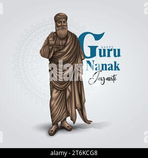 Happy Guru Nanak Jayanti Festival Grußkarte Design. Indien Hindu Sikh feiert Geburtstag von Guru Nanak Dev. Abstrakte Vektorillustration. Stock Vektor