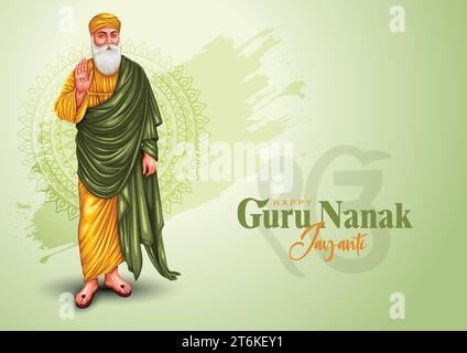 Happy Guru Nanak Jayanti Festival Grußkarte Design. Indien Hindu Sikh feiert Geburtstag von Guru Nanak Dev. Abstrakte Vektorillustration. Stock Vektor