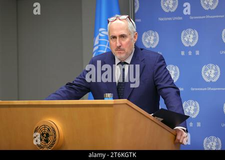 Vereinte Nationen, New York, USA, 10. November 2023 - Stephane Dujarric, Sprecherin des Generalsekretärs heute im Hauptquartier der Vereinten Nationen in New York City. Foto: Luiz Rampelotto/EuropaNewswire Stockfoto