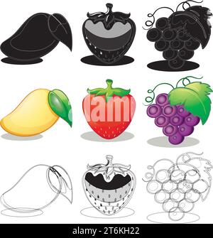Mango Erdbeere Frucht Design Illustration Vektor Stock Vektor
