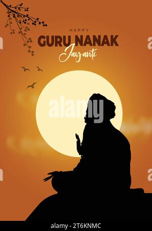 Happy Guru Nanak Jayanti Festival Grußkarte Design. Indien Hindu Sikh feiert Geburtstag von Guru Nanak Dev. Abstrakte Vektorillustration. Stock Vektor