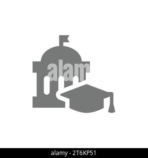 Universitäts- oder Schulgebäude mit Abschlusskappe oder Hut. Bildung, Symbol für Schüler-Vektor. Stock Vektor