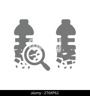 Mikroplastik mit Kunststoffflaschenpartikeln Vektorsymbol. Mikroplastik oder Mikroplastik mit Lupensymbol für Verschmutzung. Stock Vektor