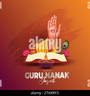 Happy Guru Nanak Jayanti Festival Grußkarte Design. Indien Hindu Sikh feiert Geburtstag von Guru Nanak Dev. Abstrakte Vektorillustration. Stock Vektor