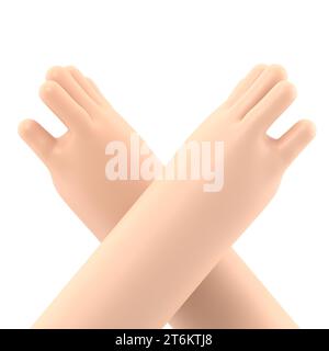 Geste gekreuzte Hände. Armkreuzende Abstoßungsausdrücke. Negatives Symbol. Stoppschild. Nein sagen Verteidigung oder Einschränkung. Flache 3D-Illustration. Stockfoto