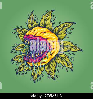 Floral Horror Monster Pflanze Vektor Illustrationen für Ihre Arbeit Logo, Merchandise T-Shirt, Aufkleber und Label Designs, Poster, Grußkarten Werbung Stock Vektor