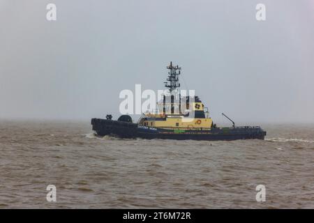 Schlepper Svitzer Ellerby wartet auf die Ankunft des Vechilträgers Stockfoto